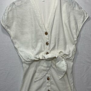 Veronica Beard Cream Tie-Front linen midi dress